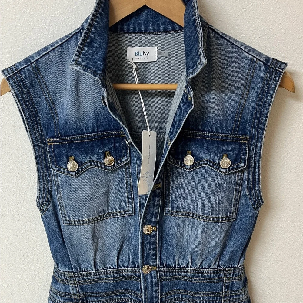 Bluivy Denim Jumpsuit women’s size S new with tags - Picture 3 of 5